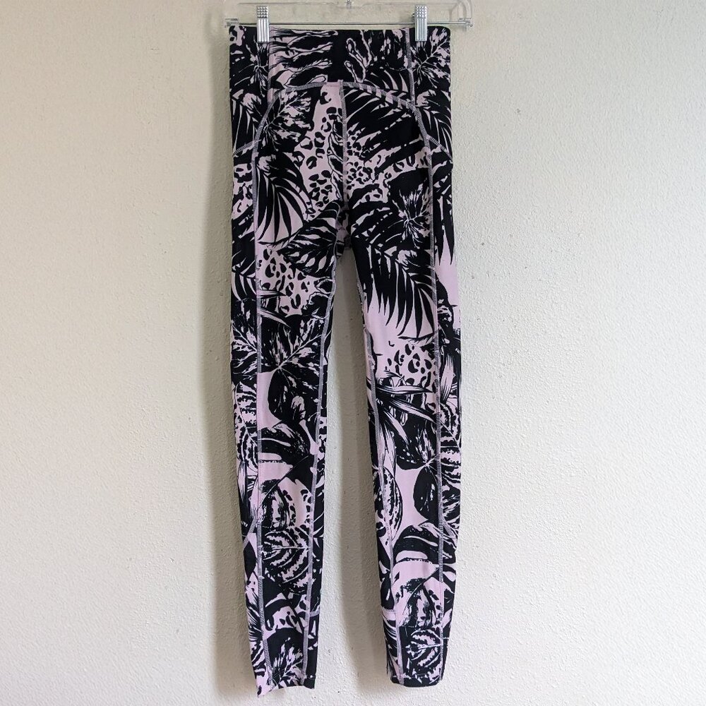 Rockwear Tropical Print Leggings | AUS Size 10 (US S) | Black & Pink